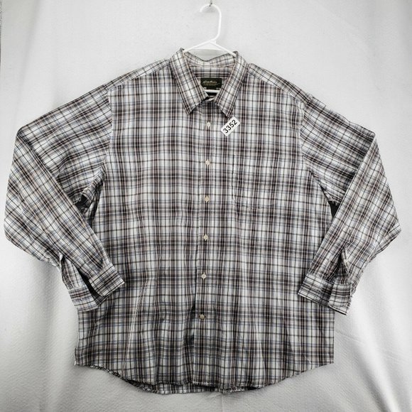 EDDIE BAUER Shirt Men's Long Sleeve Casual Button Up Collared Plaid Brown 2XL - Picture 12 of 12
